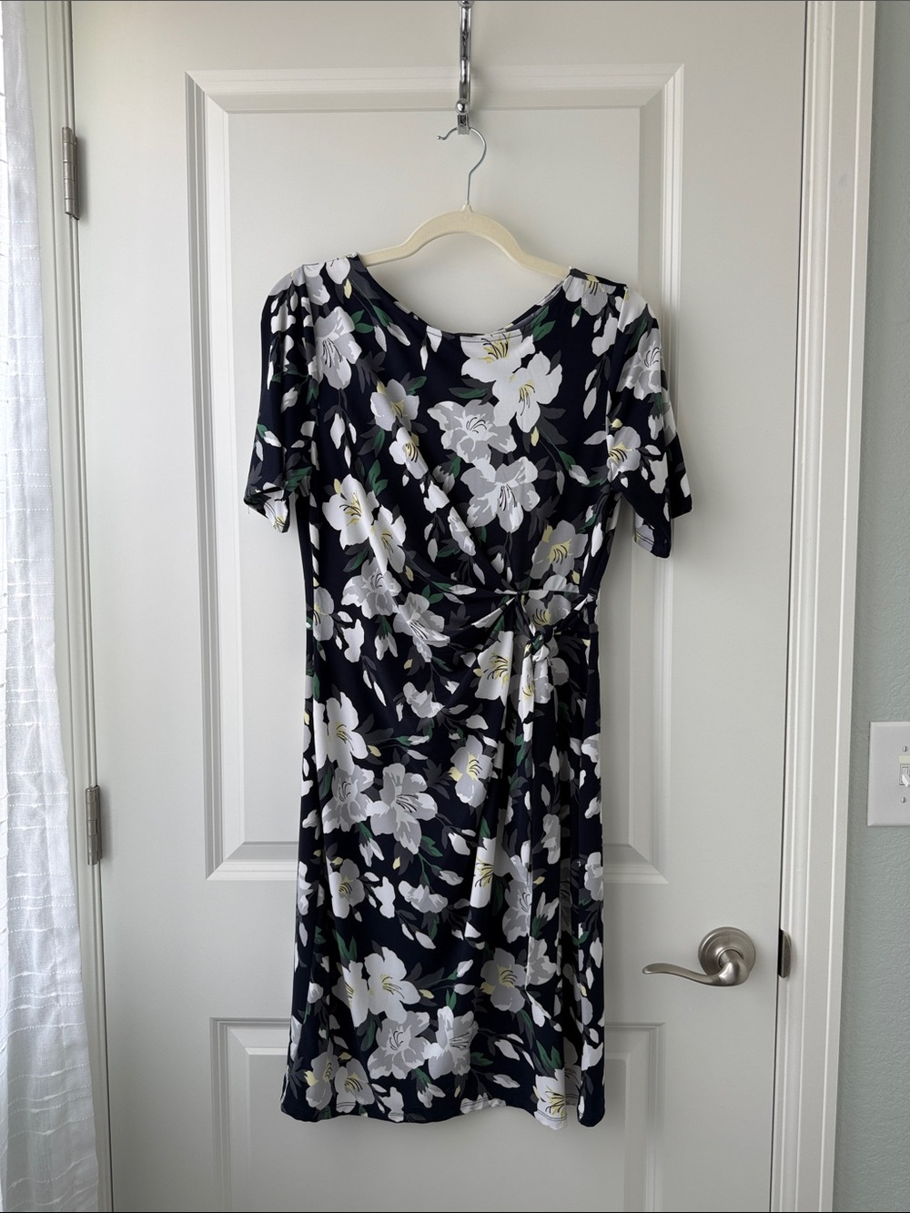Navy Floral Midi Dress with Wrap Knot Detail